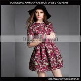 Women A Line Short Sleeve Lace Dress Fabric Embroidery Mini Dress With Pattern