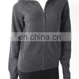 Ladies spring wearing knitted cashmere zipper hoodie with pockets and elbow patch