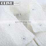 Standing Collar White Super Soft Plush Sherpa Fleece Zipper Bathrobe With Pompom thumbnail-5