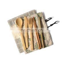 Tableware Set Bamboo Cutlery Set Wood Straw With Travel Cloth Bag Wooden Spoon Fork Knife Dinnerware Wholesale Bamboo thumbnail-2