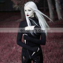 Wholesale Custom Dark Punk Style Irregular Zipper Chest Hollow Long-sleeved Shirt High Collar Sexy Thin Irregular T-shirt thumbnail-4