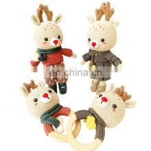 Handmade Amigurumi Reindeer Toy, Wooden Teether Ring, Crochet Reindeer Rattle Vietnam Supplier Cheap Wholesale