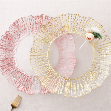 Sun Flower Designed Transparent Clear Glass Charger Plate With Gold Rimmed Decoration thumbnail-4