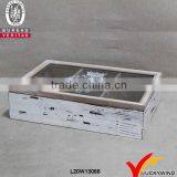 6 Compartments Glass Lid Rustic Sewing Wooden Vintage Box