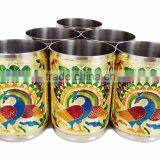 ROYAL PEACOCK Designed MEENAKARI Decorated Stainless Steel JUG/POT With Matching TRAY & 6-GLASSES - G.M. thumbnail-5
