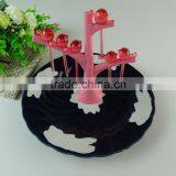 Bulk Stock Cheap Black Glazed Round Porcelain Fruit Plate With Plastic Stick Wholesale thumbnail-1