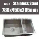30" Hand Made 60/40 Double Bowl 304 Stainless Steel Sink thumbnail-1