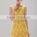 Boat -neck Sleeveless Gold Chiffon Ladies Gorgeous Fashion Dress SR- D9793 thumbnail-6