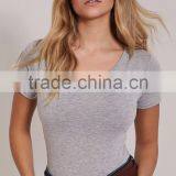 Women Body Shaper Basic Grey Round Neck Bodysuit Short Sleeve 95 Cotton 5 Spandex Jumpsuit thumbnail-3
