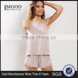 Custom Made Lace Trim Cami Women Pyjamas Round Neck Shell Pink Tie Back Lace Pyjamas Set Elasticated Shorts thumbnail-1