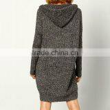 Loose Grey v Neck Long Sleeves Ladies Sweater Designer One Piece Dress With Hoodie thumbnail-2