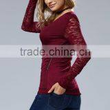 Clothes Woman Fashion Long Bell Sleeve Deep V Neck Lace Blouse 2017 thumbnail-6