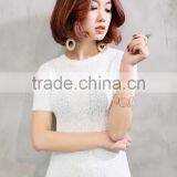 2017 New Arrivals Round Neck Plain White t Shirts for Women thumbnail-3