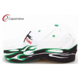 Cotton Flame Embroidery Racing Baseball Caps With Green Sandwich Peak