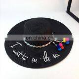Letters Embroid Frenulum Of Hair Bulb Large Eaves Straw Hat Vogue Sunshade Sandbeach Hat thumbnail-3
