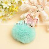 Diamond Animal With 8cm Real Rabbit Fur Pompom Keyring Key Chain thumbnail-2
