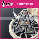 2017 Rhinestone/beads Letter Wing Shoe Glass A Embroidery Clothing Patches Iron on Chenille Letter Patches