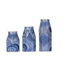 New Chinese Modern Simple Hexagon Electroplate Blue White Stripe Ceramic Vase For Indoor thumbnail-5