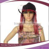 Red and White Cheap Baseball Cap Wigs thumbnail-1