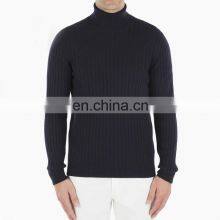 Men Black Turtleneck Rib Stitch Cashmere Sweater thumbnail-1
