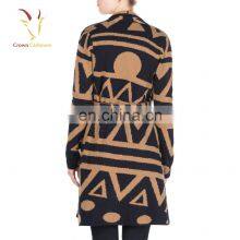 Intarsia Pattern Winter Cardigan Coat for Women With Belt thumbnail-2