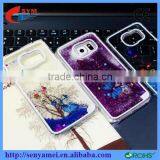 Ultra thin plastic back cover for samsung galaxy s6 edge moving glitter case