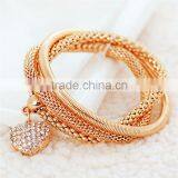 Fashion Gold Rose Gold Plated Rope Zinc Alloy Rhinestone Heart Pendant Charm Bracelet Supplier's Choice thumbnail-3