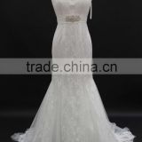 tulle drapping straps and belts with delicate beading trim over lace mermaid wedding dress
