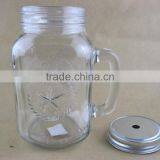 Glass Mason Jars , Drinking Jar , Glass Mason Jar With Handle and Metal Lid Straw thumbnail-4