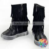Kids Black Tassel Leather Boots Vintage White Sole thumbnail-1