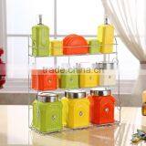 Kitchen Ceramic Canister Set With Stainless Metal Stand thumbnail-2