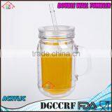 NBRSC Double Wall Insulated Plastic Jar Tumbler Mug With Striped Straws thumbnail-1