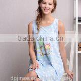 The Spring Ladies Sleepwear Cute Printed Sleeveless Women Household Dress Cotton Pajamas Nightgown for Girls thumbnail-1