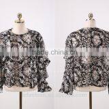 2017 Summer Print Chiffon Tunic Tops Long Sleeve Womens Shirts thumbnail-4