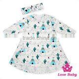 Best Selling Boutique Long Sleeve Printed Tiger Girl Dress Hign-Low With Bow Headband Simple Frock Design thumbnail-4