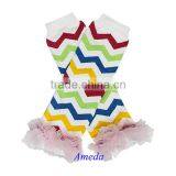 Easter Pink Green Blue Yellow Chevron Leg Warmer With Light Pink Ruffles thumbnail-1