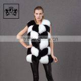 Beautiful Black White Color Fur Hand Sewing Long Fur Vest Women Real Fox Fur Gillets thumbnail-4