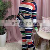 Casual Plus Size Women Outfits Lounge Wear Crop Top Striped Pants Two Piece Set thumbnail-4