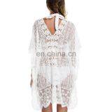 2019 Sexy See Through V-Neck Bats Sleeve V Back Loose Summer Beach Dress Lace Tunic Women Beachwear Plus Size Sarong Plage thumbnail-4