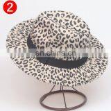 New 10colors Cheetah Leopard Printed Polyester Fleece Felt Soft Panama Hat With Grosgrain Band thumbnail-4