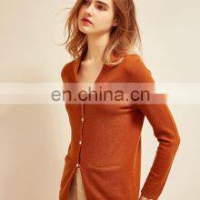 Women Solid Color V Neck Cashmere Cardiagn Sweater With Button thumbnail-3