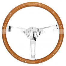 wooden steering wheel manufacturers , 15 inch classic Wood Grain Silver Chrome Spoke Steering Wheel