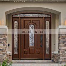Exterior Home Double Leaf Wooden Front Entry Doors American Modern Round Arch Top Teak Solid Wood Main Front Doors for Houses thumbnail-4