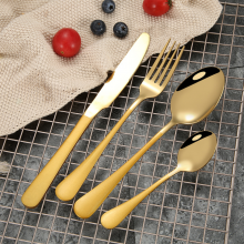 Elegant Stainless Steel Matte Gold Plated Dinner Fork Spoons Knife Flatware Set With Red Colored Handle thumbnail-3