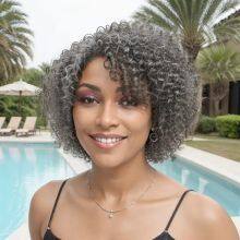 Trendy Design Wig Human Hair Salt & Pepper Kinky Curly Full Mechanism 250% Human Hair Wigs Brazilian Hair 10 Inch For Women thumbnail-3