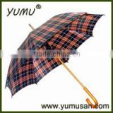 23" Plaid Wooden Shaft Rain Umbrella, Wood Straight Umbrella