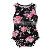 newborn baby girls cotton clothing black printing flower baby rompers boutique rompers for toddler