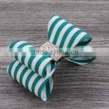 High Quality Stripe Satin Bowknots Rhinestone Center Designer Baby Headbands thumbnail-5