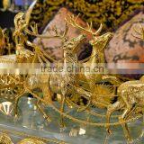 Antique 24K Gold Plated Deer Pulling Cart Table Clock, Marble Base Design Copper Table Clock thumbnail-4
