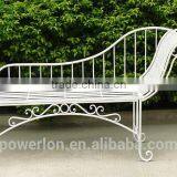 Ornate Wrought Iron Garden Bench Shabby Chic Antique White thumbnail-1